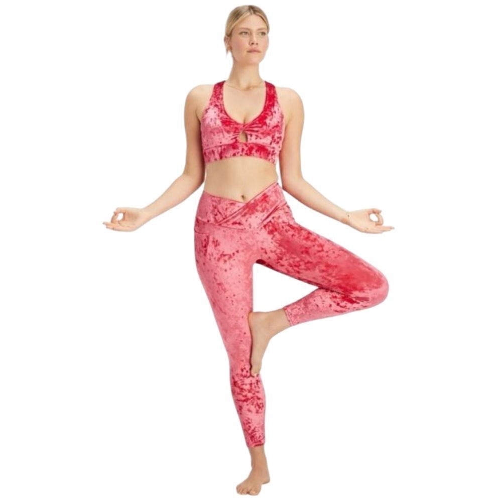 Fabletics Cross Over High Waist Crushed Velour Leggings Pockets Size Small NWT